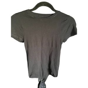 NWT $68 Yummie Womens Short Sleeve Shaping Thong Back Bodysuit Size M Black